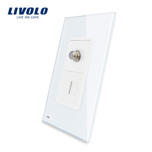 Livolo US Satellite and Telephone Socket rj11 With White Pearl Crystal Glass electrical wall socket plugs VL-C591STT-11